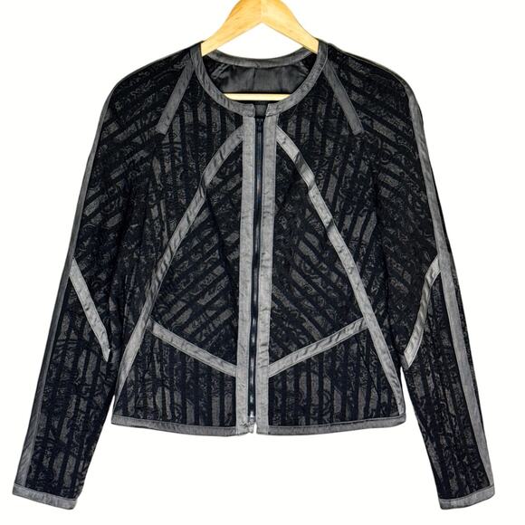 Beate Heymann Street Couture Black Sheer Mesh Jacket w/ Gray Trim Women’s Size 8 - Picture 2 of 9